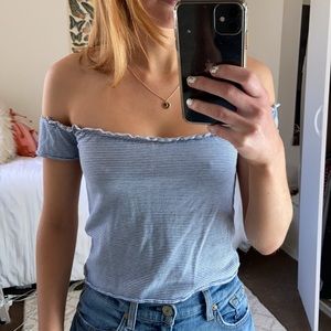 Brandy Melville Off the Shoulder Blue stripe top